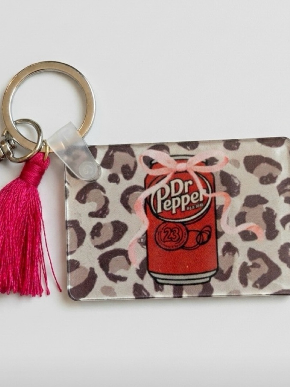 Dr Pepper Can Keychain with Pink Tassel